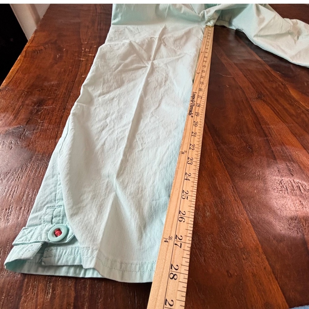 LL Bean Vintage Women Aqua Blue Chino Pants Coral Trim Button Hem Size 8 Reg - Picture 5 of 10